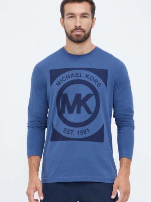 Bombažna majica z dolgimi rokavi z dolgimi rokavi Michael Kors modra