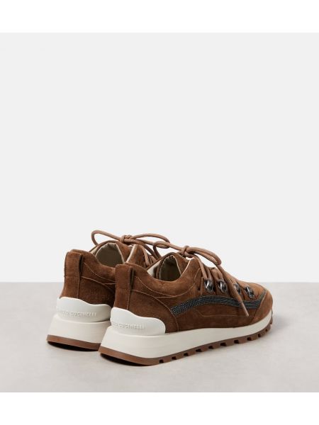 Boncuklu süet sneaker Brunello Cucinelli kahverengi