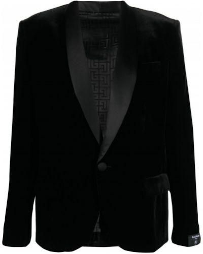 Žametna ukrojena obleka iz rebrastega žameta Balmain črna