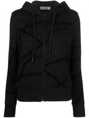 Bombažna jopa s kapuco s potiskom Versace Jeans Couture črna