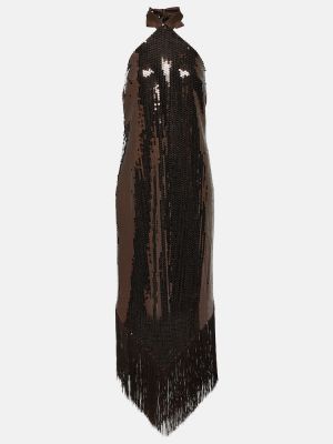 Midi šaty s třásněmi Taller Marmo hnědé