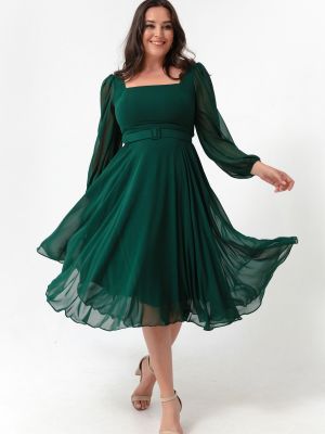Šifonové večerní šaty s hranatým výstřihem Lafaba Zelené