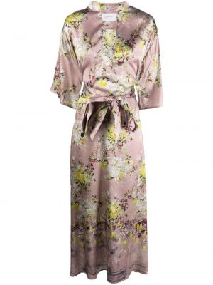 Kvetinové hodvábne šaty s potlačou 813 fialová