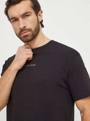 Bavlněné tričko s aplikacemi Tommy Jeans černé