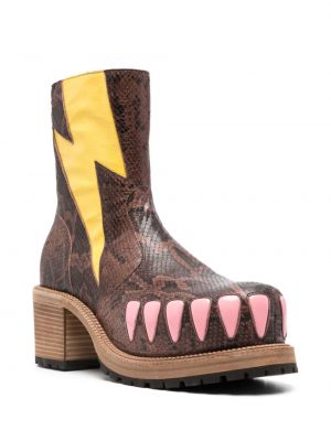 Kotníkové boty s potiskem s hadím vzorem Walter Van Beirendonck hnědé