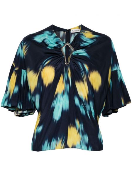 Φλοράλ μπλούζα με σχέδιο με βολάν Lanvin μπλε