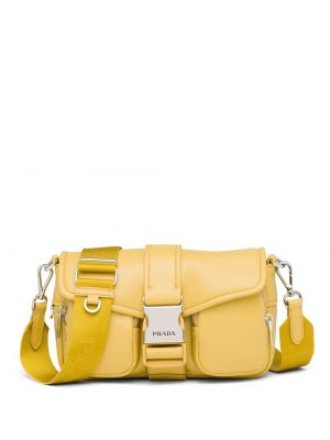Кожени чанта за ръка с катарама Prada жълто