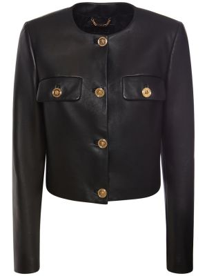Pérová kožená bunda na gombíky Versace čierna