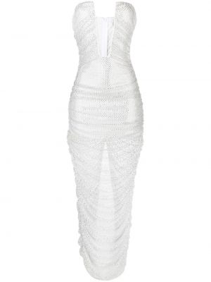 Μάξι φόρεμα από διχτυωτό με πετραδάκια Giuseppe Di Morabito λευκό