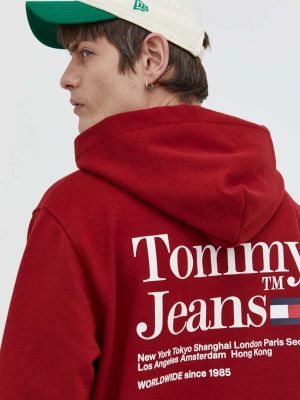 Bluza z kapturem z nadrukiem Tommy Jeans bordowa