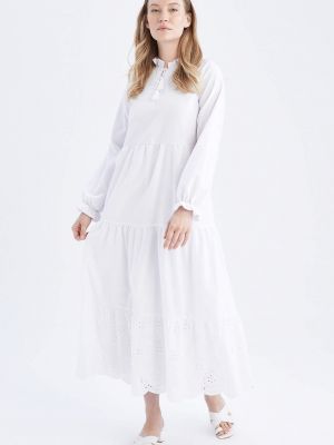 Priliehavé dlouhé šaty s dlhými rukávmi Defacto biela