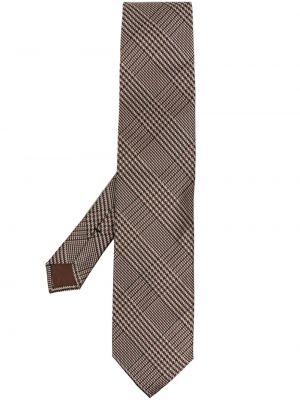 Jedwabny krawat w kratkę Tom Ford brązowy
