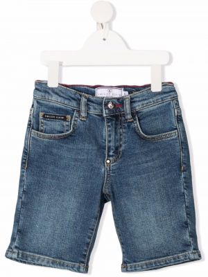 Brodert jeans-shorts for jenter Philipp Plein Junior blå