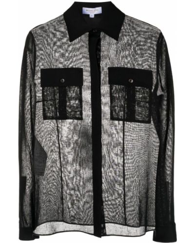 Прозрачна ленена риза Michael Michael Kors черно