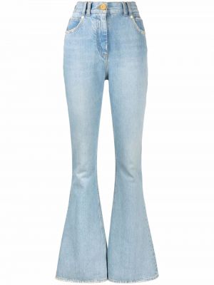 Jeans bootcut taille haute large Balmain bleu