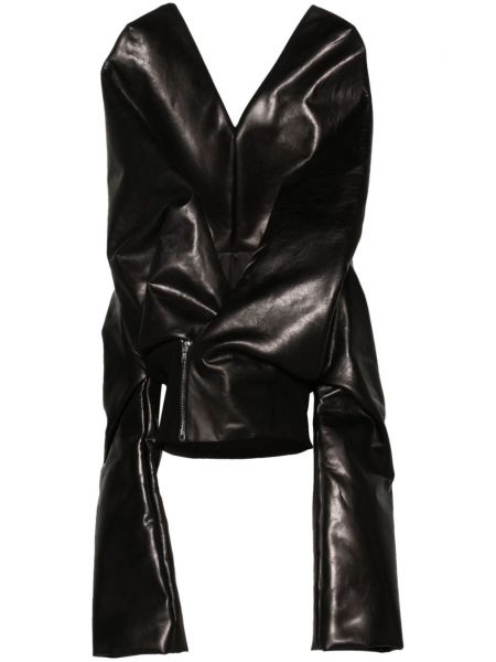 Asimetrična usnjena jakna Rick Owens črna