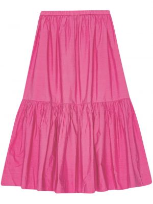 Pamučna midi suknja s volanima Ganni ružičasta