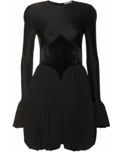Кадифена сатенена мини рокля от джърси Paco Rabanne черно
