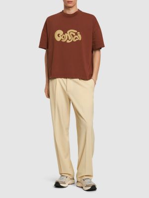T-shirt brodé en coton oversize Bonsai marron