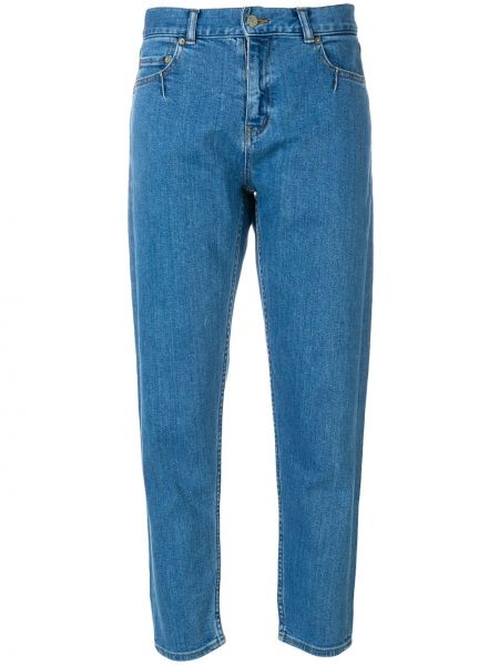 Straight fit džíny s vysokým pasem s páskem Julien David - modrá