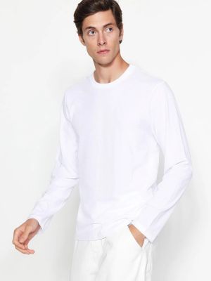 Medvilninis polo marškinėliai ilgomis rankovėmis Trendyol balta