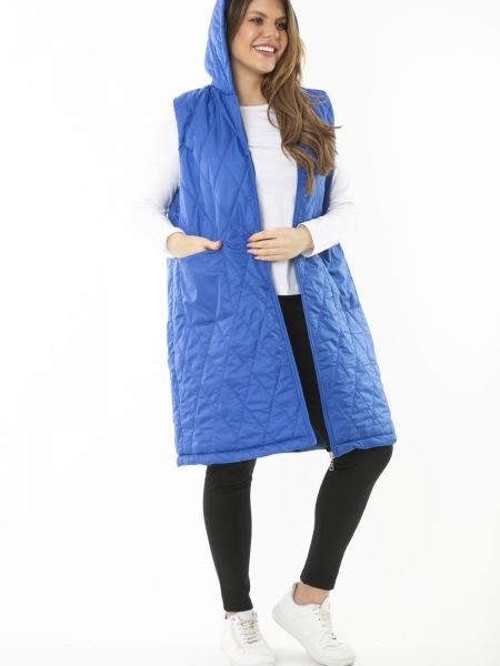 Prošívaný kabát s kapucí şans modrý