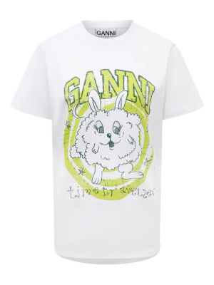 Хлопковая футболка Ganni белая