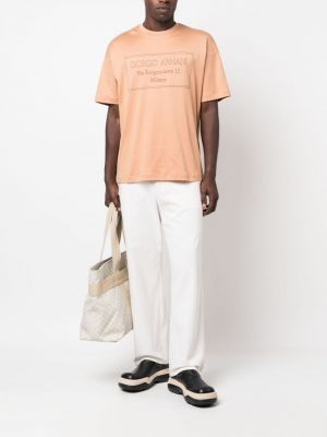 Bavlněné tričko s výšivkou Giorgio Armani oranžové