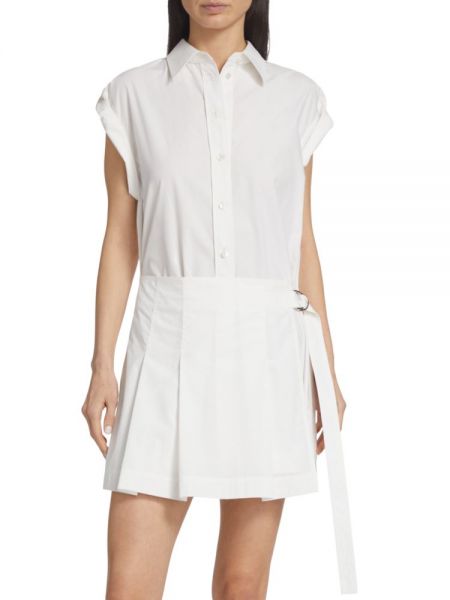 Плиссированное мини-платье-рубашка Twofer Helmut Lang, Optic White
