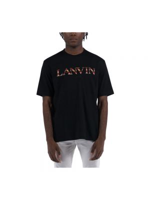 Haftowana koszulka bawełniana Lanvin czarna