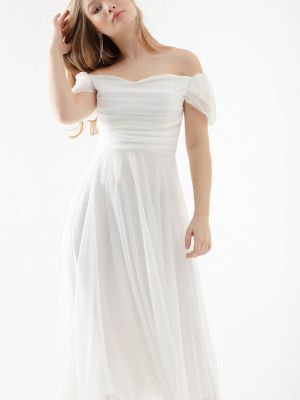Βραδινό φόρεμα με λαιμόκοψη boatneck ντραπέ Lafaba λευκό