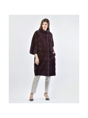 Пальто Gabriel Pisani, норка, силуэт свободный, пояс/ремень, 44 фиолетовый