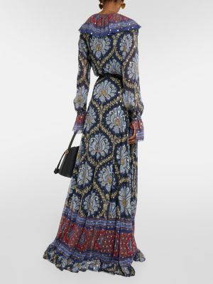 Жакардова копринена макси пола с пейсли десен Etro синьо