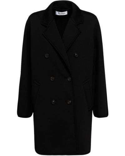 Krótki płaszcz wełniany z dżerseju Max Mara czarny