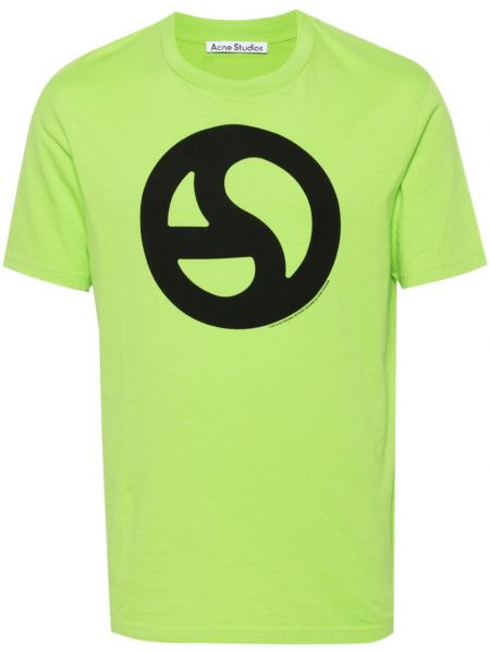 Bavlněné tričko s potiskem Acne Studios zelené