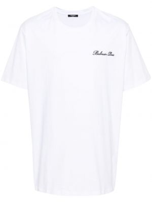 Bavlněné tričko s výšivkou Balmain bílé
