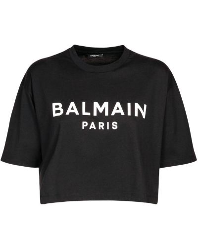 Памучна тениска с принт от джърси Balmain черно