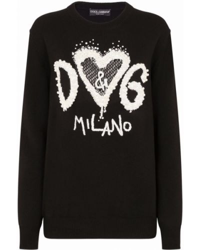 Плетен пуловер бродиран Dolce & Gabbana черно