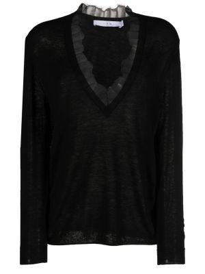 Пуловер с v-образно деколте с дантела Iro черно