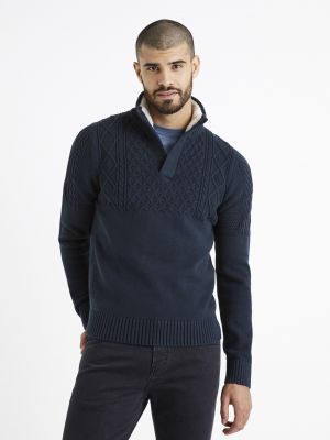 Плетен пуловер Celio черно