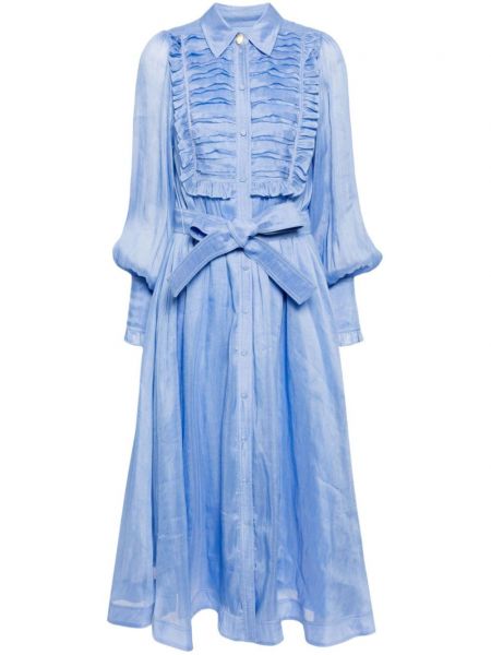 Πλισέ λινή φόρεμα σε στυλ πουκάμισο Aje μπλε