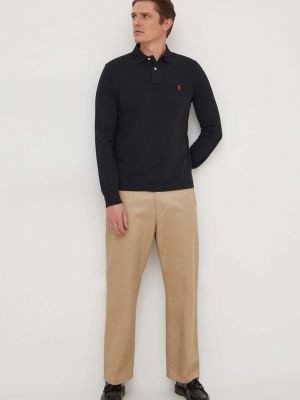 Bombažna polo majica z dolgimi rokavi Polo Ralph Lauren črna
