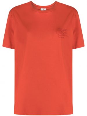 Bombažna majica z vezenjem Etro rdeča