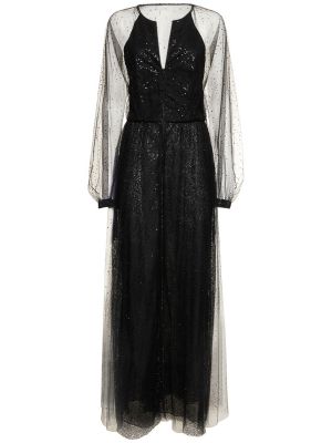 Tylové dlouhé šaty Giorgio Armani černé