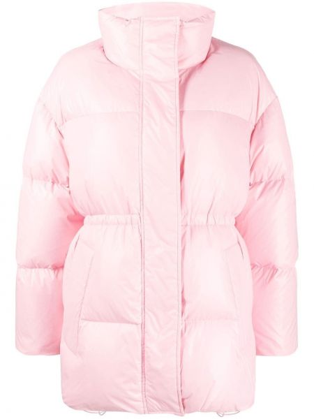 Пухено палто с цип Stand Studio розово