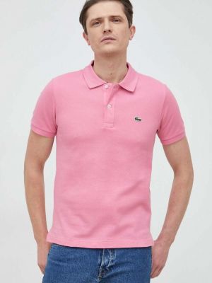 Памучна тениска с дълъг ръкав Lacoste розово