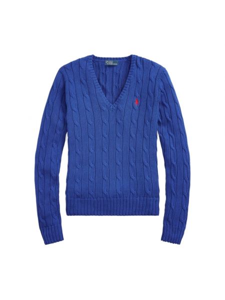 Sweter z dekoltem w serek Ralph Lauren niebieski