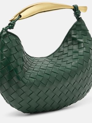 Кожени кожени чанта за ръка Bottega Veneta зелено