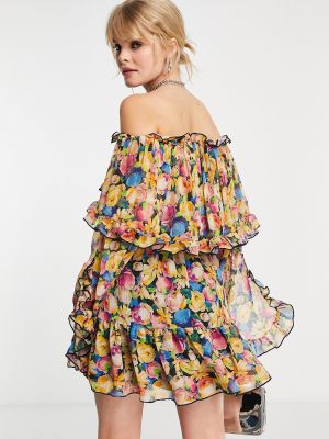 Платье мини в цветочек с рюшами Topshop