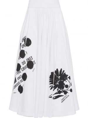 Midi sukně s vysokým pasem na zip s potiskem Prada - bílá